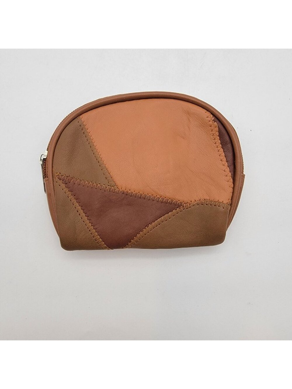 Vintage Brown Leather Patchwork Zippered Coin Purse
